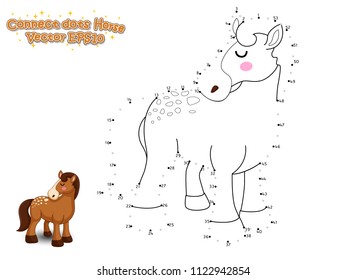 Connect The Dots and Draw Cute Cartoon Horse. Educational Game for Kids. Vector Illustration.