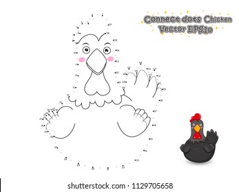 Connect The Dots and Draw Cute Cartoon Chicken. Educational Game for Kids. Vector Illustration.
