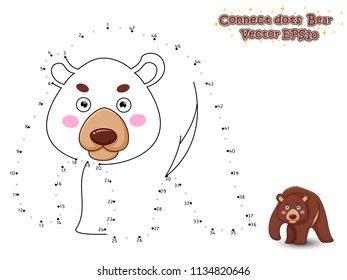 Connect The Dots and Draw Cute Cartoon Bear. Educational Game for Kids. Vector Illustration.