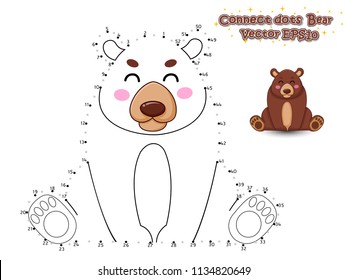 Connect The Dots and Draw Cute Cartoon Bear. Educational Game for Kids. Vector Illustration.