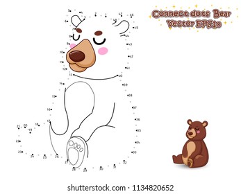 Connect The Dots and Draw Cute Cartoon Bear. Educational Game for Kids. Vector Illustration.