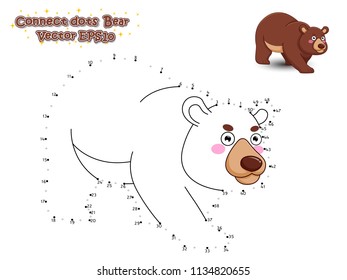 Connect The Dots and Draw Cute Cartoon Bear. Educational Game for Kids. Vector Illustration.