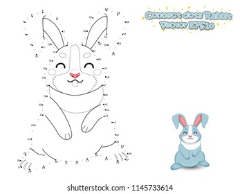 Connect The Dots and Draw Cute Cartoon Rabbit. Educational Game for Kids. Vector Illustration.