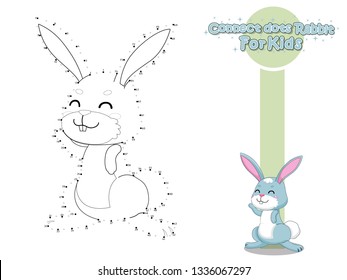 Connect The Dots and Draw Cute Cartoon Rabbit. Educational Game for Kids. Animal Cartoon Style. Vector Illustration