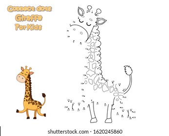 Connect The Dots and Draw Cute Cartoon Giraffe. Educational Game for Kids. Vector Illustration With Cartoon Animal Characters