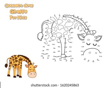 Connect The Dots and Draw Cute Cartoon Giraffe. Educational Game for Kids. Vector Illustration With Cartoon Animal Characters