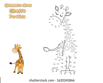 Connect The Dots and Draw Cute Cartoon Giraffe. Educational Game for Kids. Vector Illustration With Cartoon Animal Characters