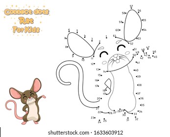 Connect The Dots and Draw Cute Cartoon Rat. Educational Game for Kids. Vector Illustration With Cartoon Animal Characters