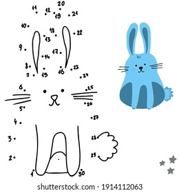 Connect the dots and draw a cute cartoon bunny. Educational game for children. Vector illustration.