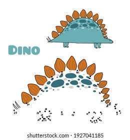 Connect the Dots and draw a Cute Cartoon Dinosaur. Educational game for children. Vector Illustration With Cartoon Animal Characters