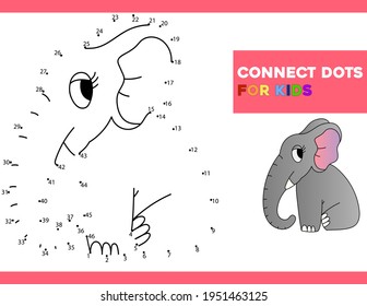 Connect The Dots and Draw Cute Cartoon elephant. Educational Game for Kids. Vector Illustration With Cartoon Animal Characters