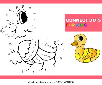 Connect The Dots and Draw Cute Cartoon duck. Educational Game for Kids. Vector Illustration With Cartoon Animal Characters