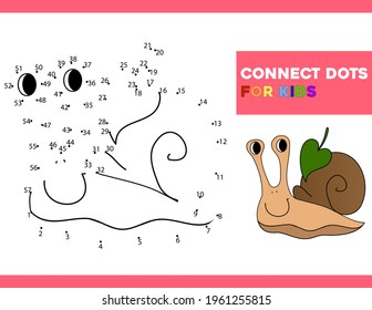 Connect The Dots and Draw Cute Cartoon snail. Educational Game for Kids. Vector Illustration With Cartoon Animal Characters
