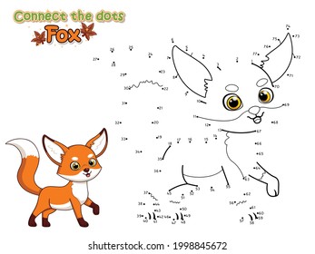 Connect The Dots and Draw Cute Cartoon Fox. Educational Game for Kids. Vector Illustration With Cartoon Animal Characters.Crafts and worksheets for kid