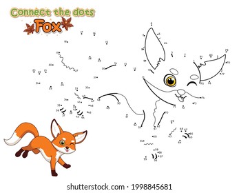 Connect The Dots and Draw Cute Cartoon Fox. Educational Game for Kids. Vector Illustration With Cartoon Animal Characters.Crafts and worksheets for kid