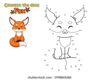 Connect The Dots and Draw Cute Cartoon Fox. Educational Game for Kids. Vector Illustration With Cartoon Animal Characters.Crafts and worksheets for kid