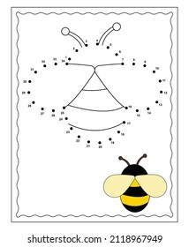 Schließen Sie die Punkte an und zeichnen Sie die Cute Cartoon Biene. Erziehungsspiel für Kinder. Vektorgrafik.