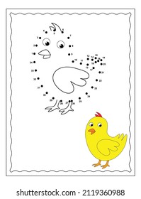 Connect The Dots and Draw Cute Cartoon Chick. Educational Game for Kids. Vector Illustration.