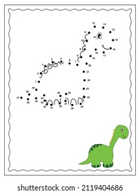 Connect The Dots and Draw Cute Cartoon Dinosaur. Educational Game for Kids. Vector Illustration.