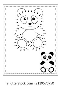 Connect The Dots and Draw Cute Cartoon Panda. Educational Game for Kids. Vector Illustration.