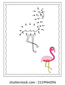 Connect The Dots and Draw Cute Cartoon Flamingo. Educational Game for Kids. Vector Illustration.