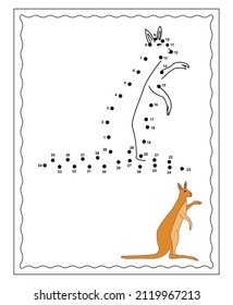 Connect The Dots and Draw Cute Cartoon Kangaroo. Educational Game for Kids. Vector Illustration.