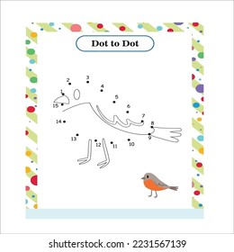 Connect The Dots and Draw Cute Cartoon Bird. Educational Game for Kids. Vector Illustration With Cartoon Animal Characters