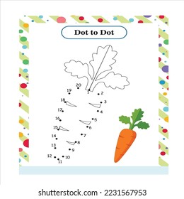 Connect The Dots and Draw Cute Cartoon Carrot. Educational Game for Kids. Vector Illustration With Cartoon Animal Characters
