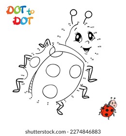 Connect The Dots and Draw Cute Cartoon ladybug. Educational Game for Kids. Vector Illustration.