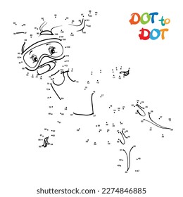 Connect The Dots and Draw Cute Cartoon girl. Educational Game for Kids. Vector Illustration.