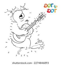 Conecte los puntos y Dibuje un gato de dibujos animados. Juego educativo para niños. Ilustración vectorial.