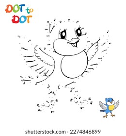 Connect The Dots and Draw Cute Cartoon bird. Educational Game for Kids. Vector Illustration.