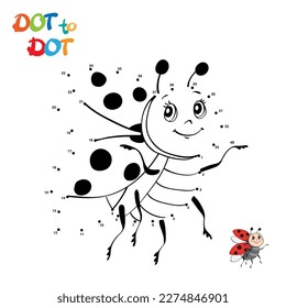 Connect The Dots and Draw Cute Cartoon ladybug. Educational Game for Kids. Vector Illustration.