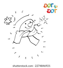 Connect The Dots and Draw Cute Cartoon snowman. Educational Game for Kids. Vector Illustration.