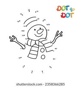 Connect The Dots and Draw Cute Cartoon snowman. Educational Game for Kids. Vector Illustration.