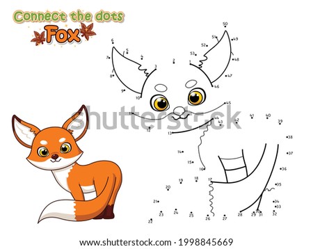 Connect The Dots and Draw Cute Cartoon Fox. Educational Game for Kids. Vector Illustration With Cartoon Animal Characters.Crafts and worksheets for kid