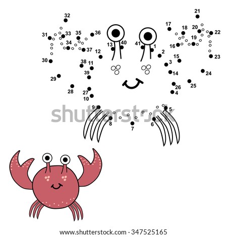 Connect the dots to draw the cute crab and color it. Educational numbers and coloring game for children. Vector illustration
