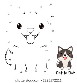 Connect The Dots and Draw Cute dog. Dot to dot puzzle - husky puppy. Educational Game for Kids. Drawing for Preschool children. Vector Illustration EPS8