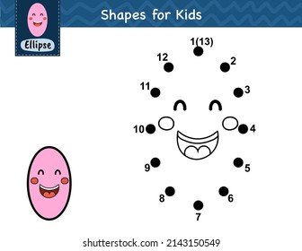 Connect the dots and draw a cute ellipse. Dot to dot number game for kids. Learning ellipse shape activity page for preschool. Puzzle template for children. Vector illustration