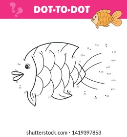 Connect The Dots And Draw A Cute Fish. Numbers Game For Children. Vector Illustration