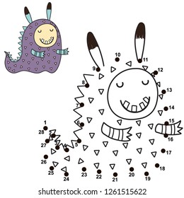 Connect the dots and draw a cute monster. Numbers game for children. Great for Halloween activities. Vector illustration