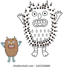 Connect the dots and draw a cute monster. Numbers game for children. Great for Halloween activities. Vector illustration