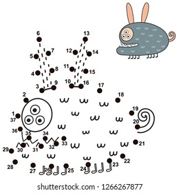 Connect the dots and draw a cute monster. Numbers game for children. Great for Halloween activities. Vector illustration