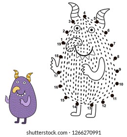 Connect the dots and draw a cute monster. Numbers game for children. Great for Halloween activities. Vector illustration