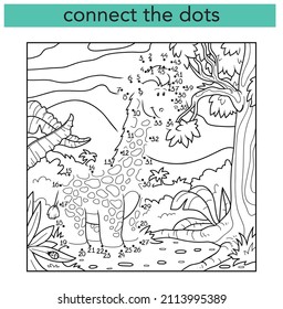 Conecte los puntos y dibuje. Juego educativo para niños. Ilustración vectorial con personajes de animales de dibujos animados