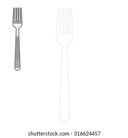 Connect the dots to draw fork educational game vector illustration.