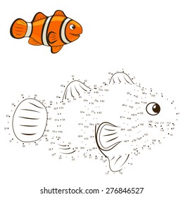 Connect The Dots To Draw Game Clown Fish Vector Illustration