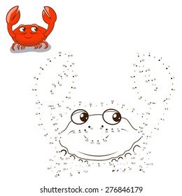 Connect the dots to draw game crab vector illustration