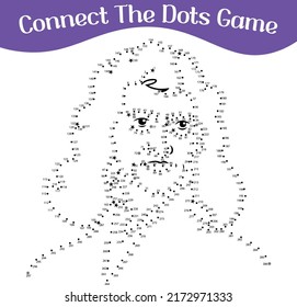 connect the dots, draw game, kids puzzle work sheet, famous people vector