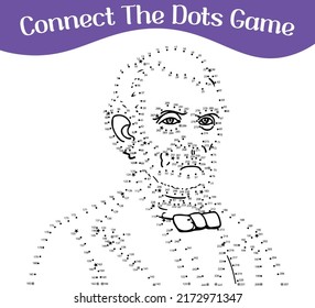 Connect The Dots, Draw Game, Kids Puzzle Work Sheet, Famous People Vector